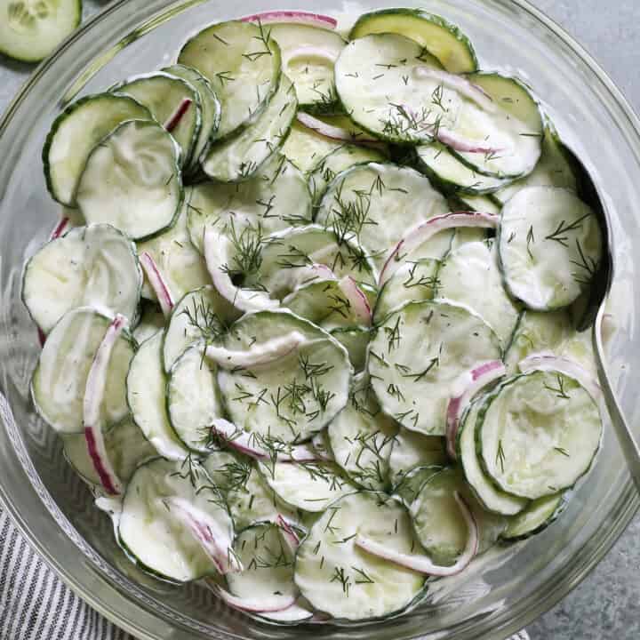 creamy cucumber and onion salad with fresh dill