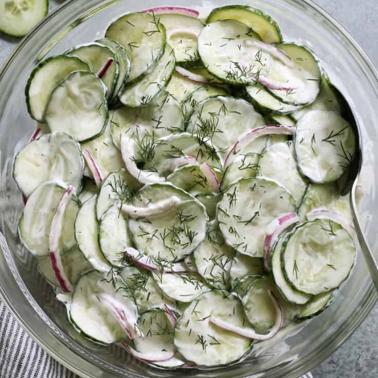 creamy cucumber and onion salad with fresh dill