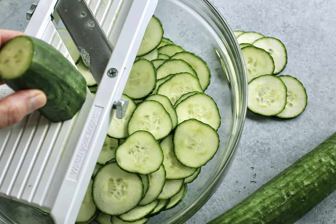 slicing cucumbers with a mandoline