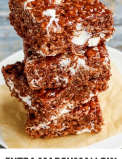 Pinterest image for Extra Marshmallow Chocolate Peanut Butter Rice Krispies Bars