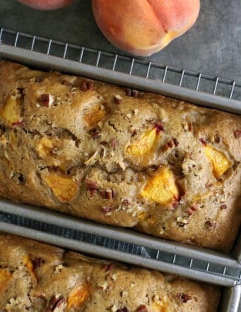 peach bread in baking pans