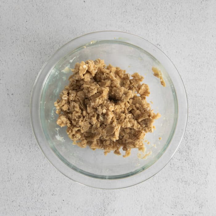 brown sugar streusel topping in a clear blowl