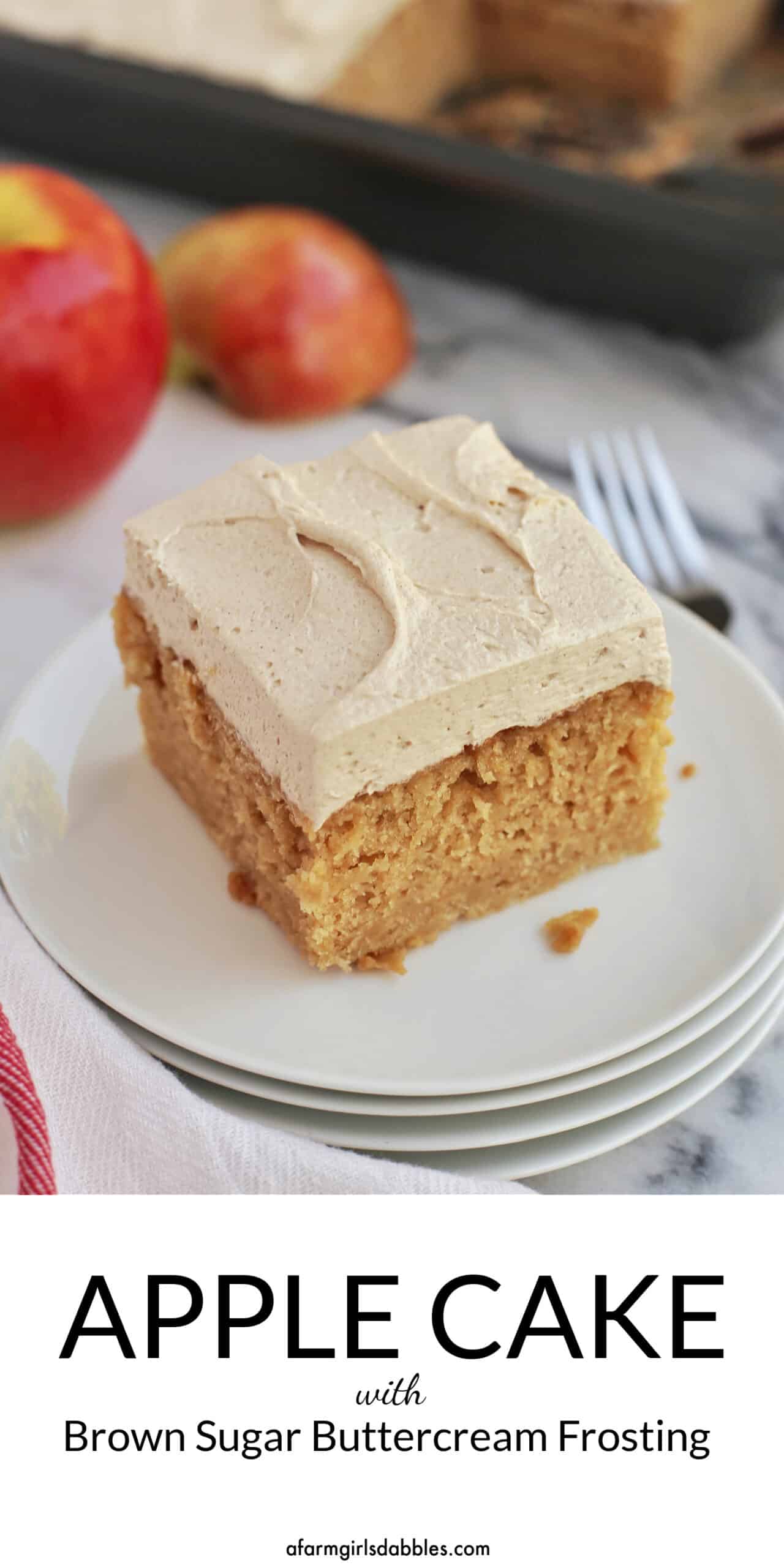 Pinterest image for apple cake with brown sugar buttercream frosting