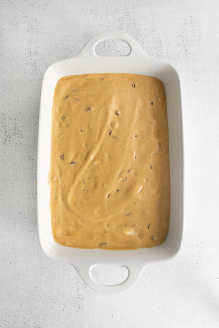 Overhead shot of Pumpkin Icebox Cake before freezing