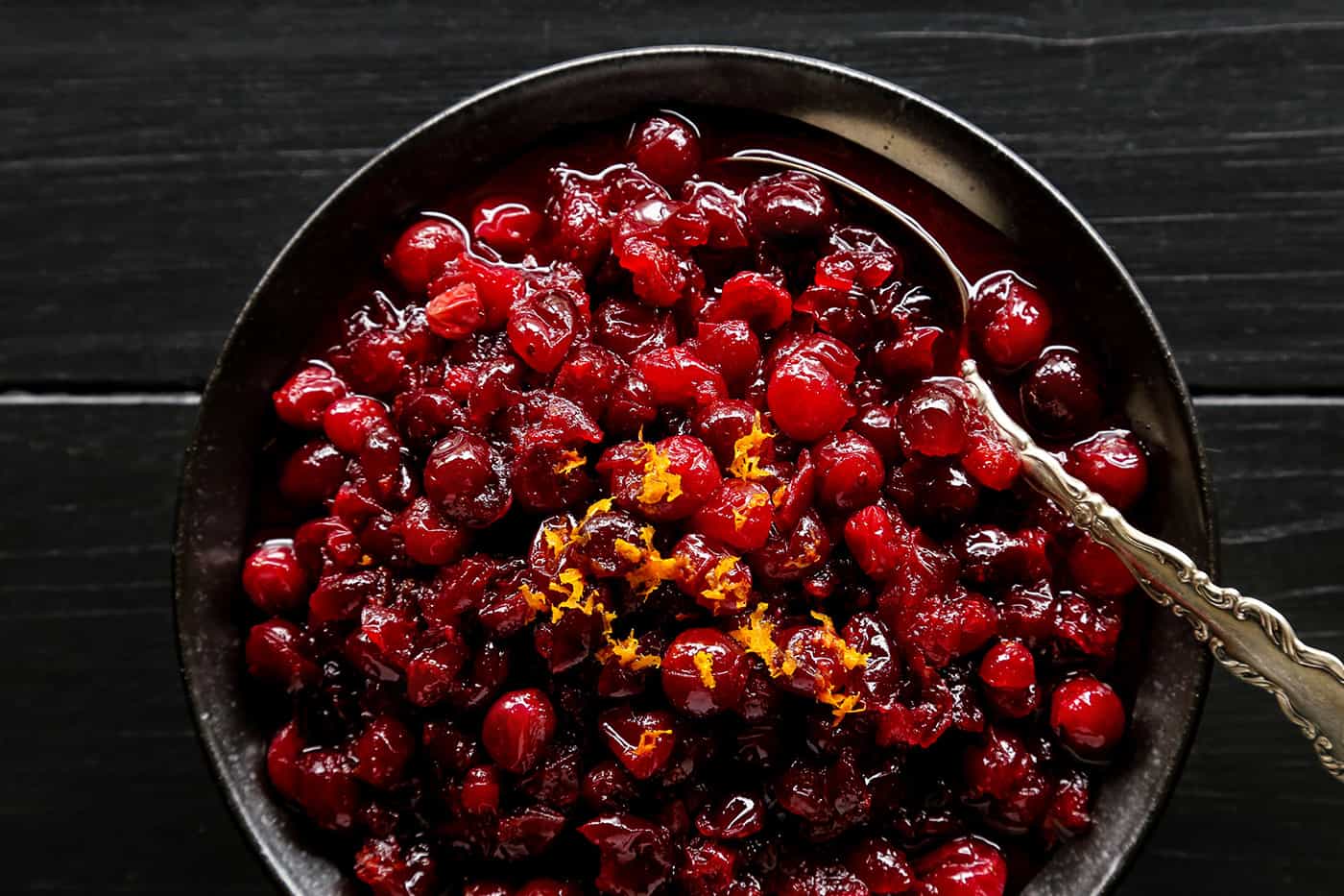 homemade cranberry sauce with orange zest on top