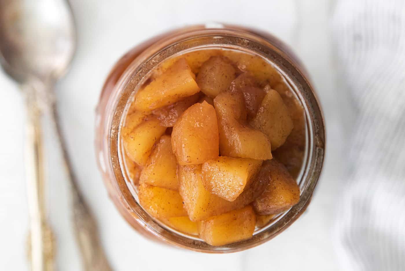 close-up of chunky homemade applesauce in a jar