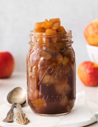 easy homemade applesauce recipe, shown in a canning jar