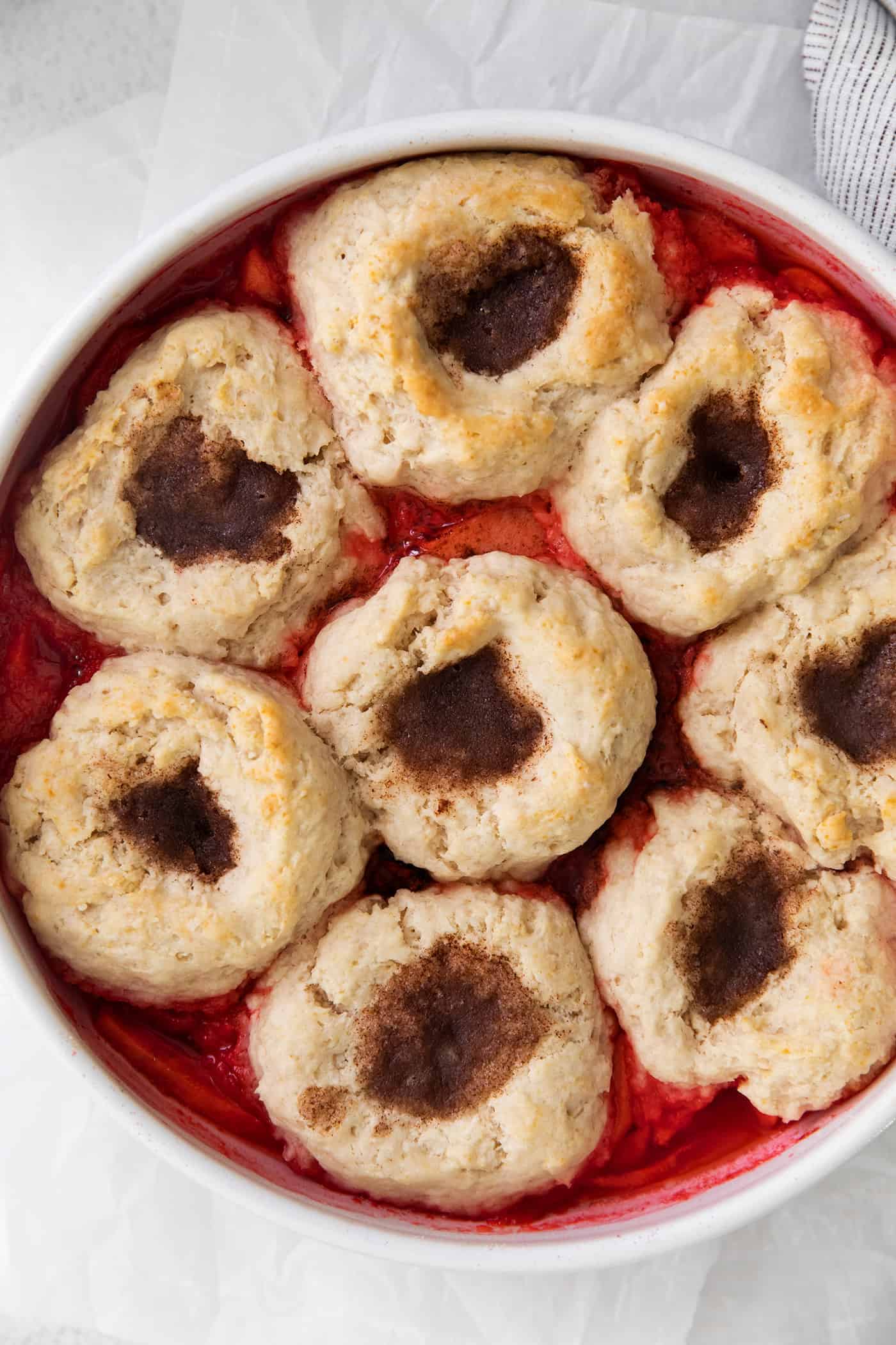 overhead photo of baked cinnamon apple puffs dessert