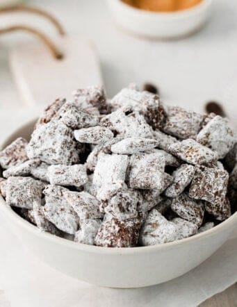 puppy chow in a white bowl