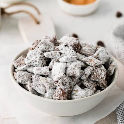 puppy chow in a white bowl