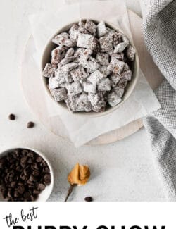 Pinterest image for the best Puppy Chow (Muddy Buddies) recipe