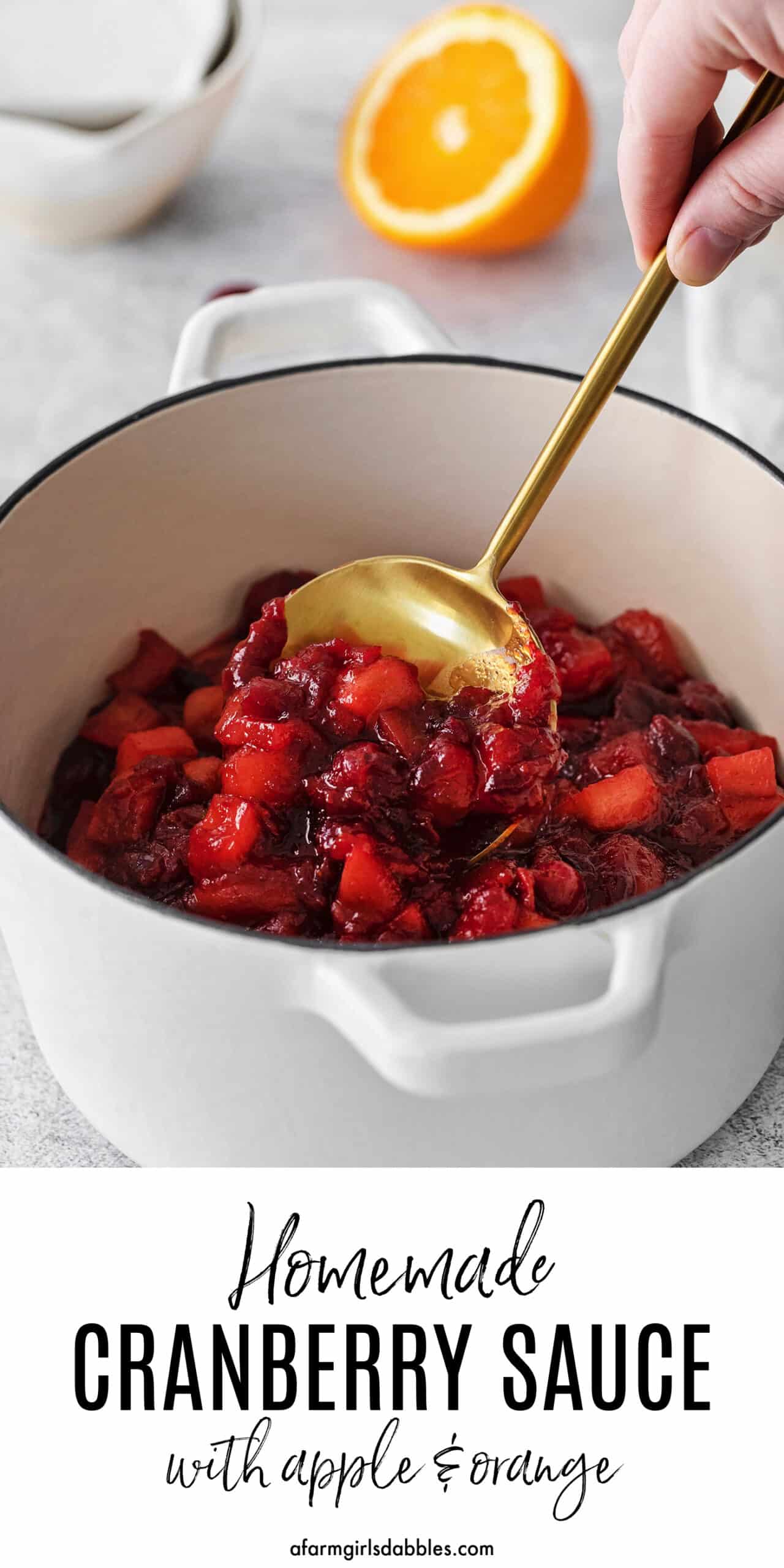 Pinterest image for apple orange cranberry sauce