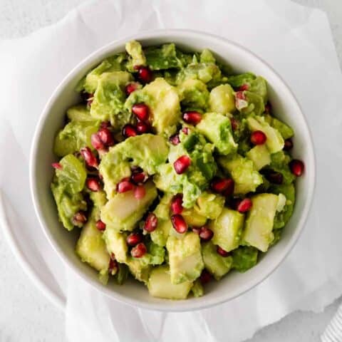 Overhead view of holiday guacamole