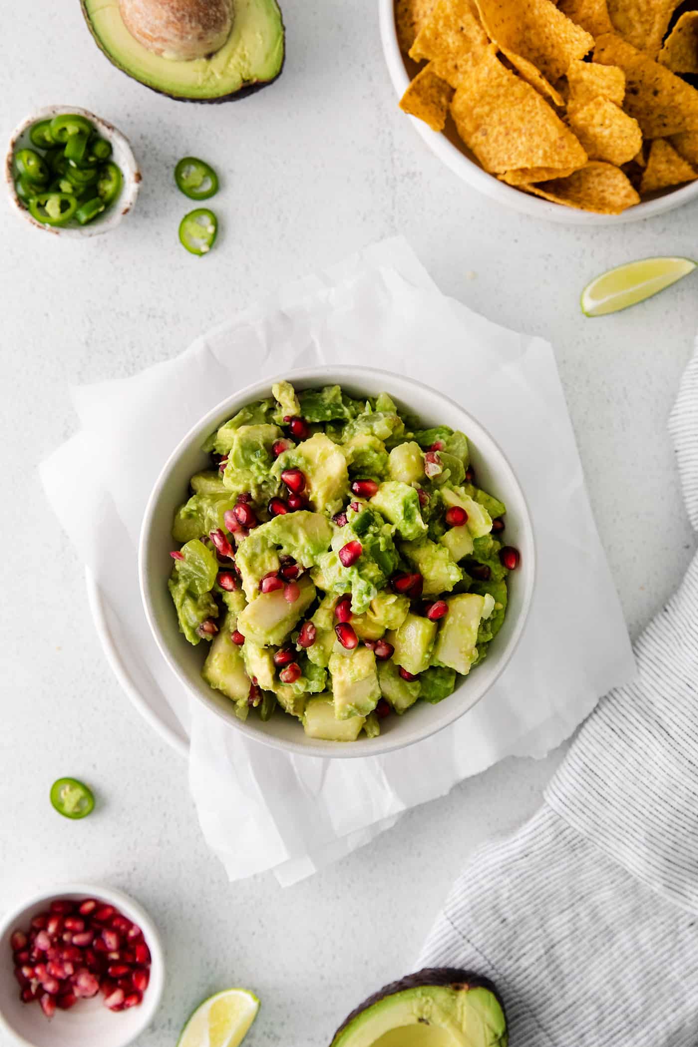 Overhead view of pomegranate guacamole