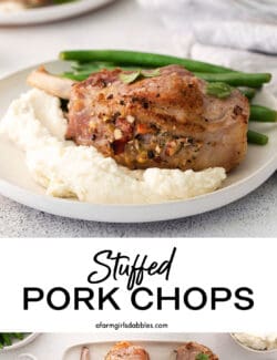 Pinterest image for stuffed pork chops