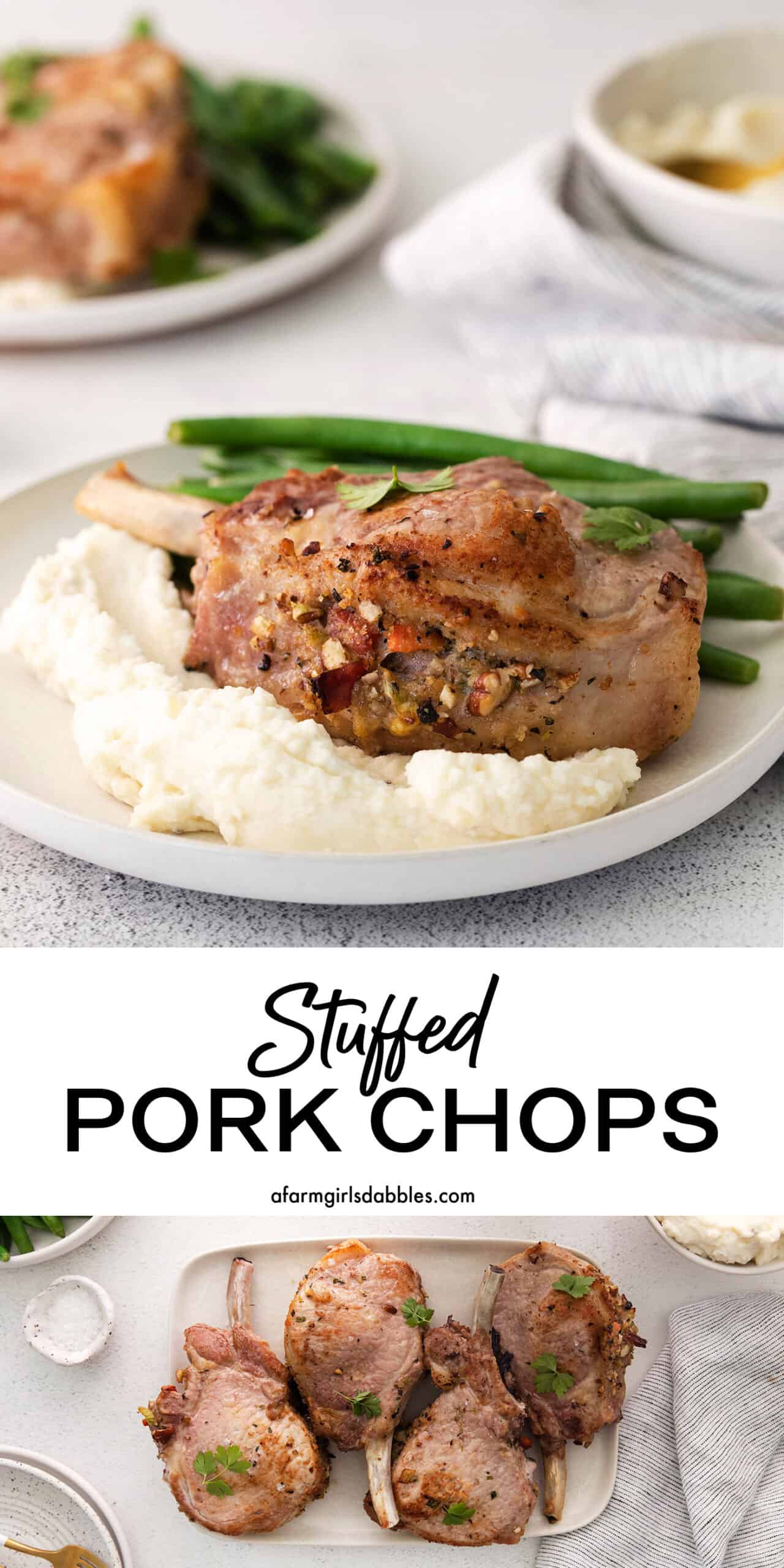 Pinterest image for stuffed pork chops