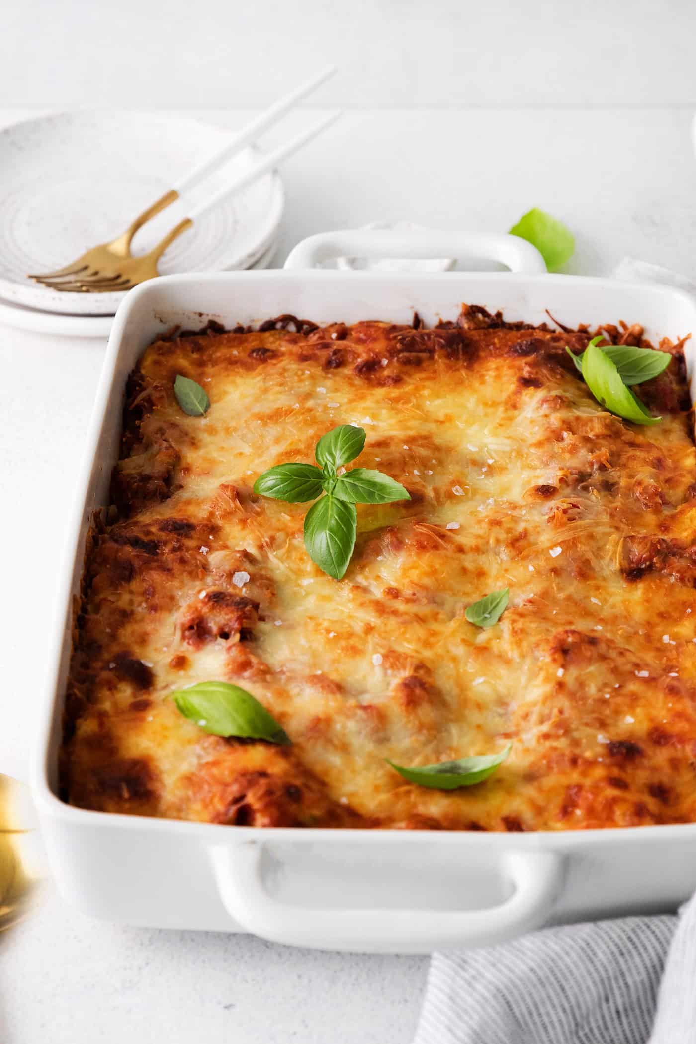 Overhead view of homemade lasagna