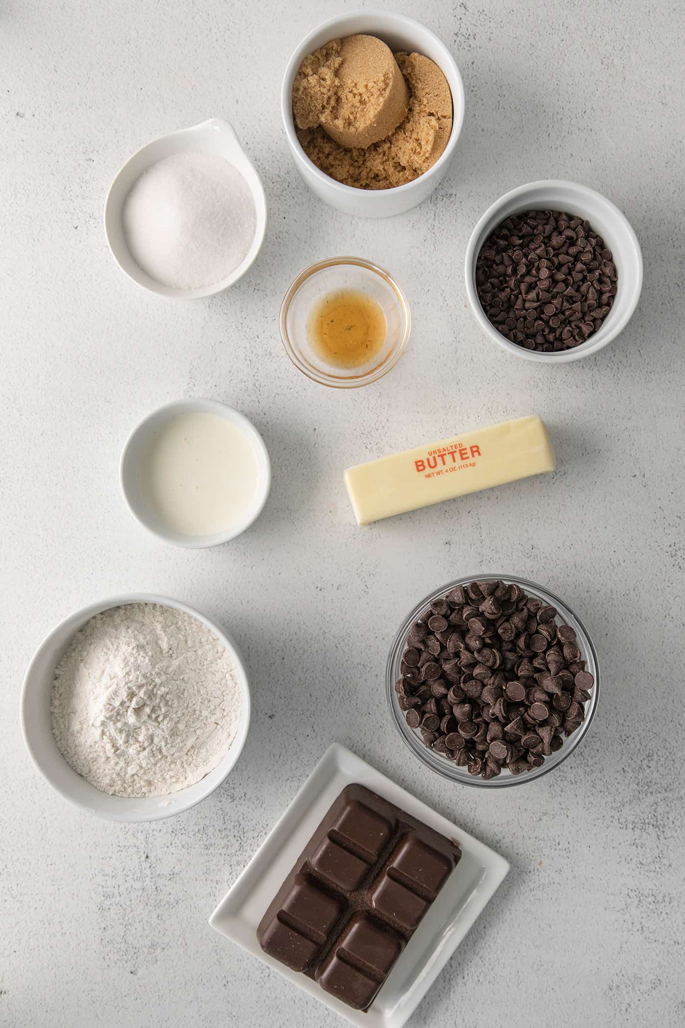 Overhead view of the cookie dough truffles ingredients