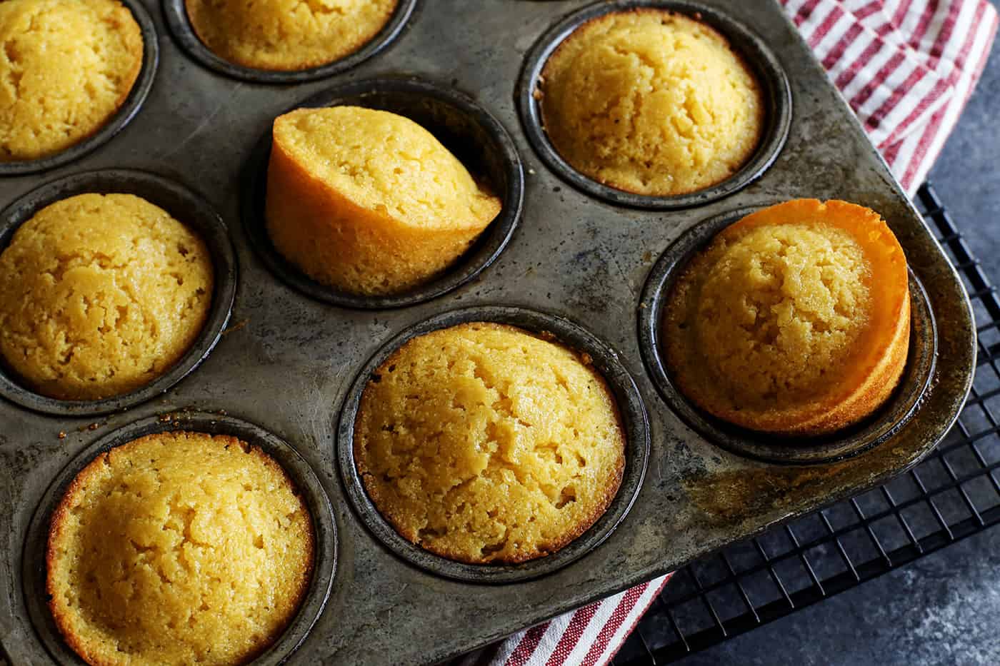 cornbread muffins in a muffin baking pan