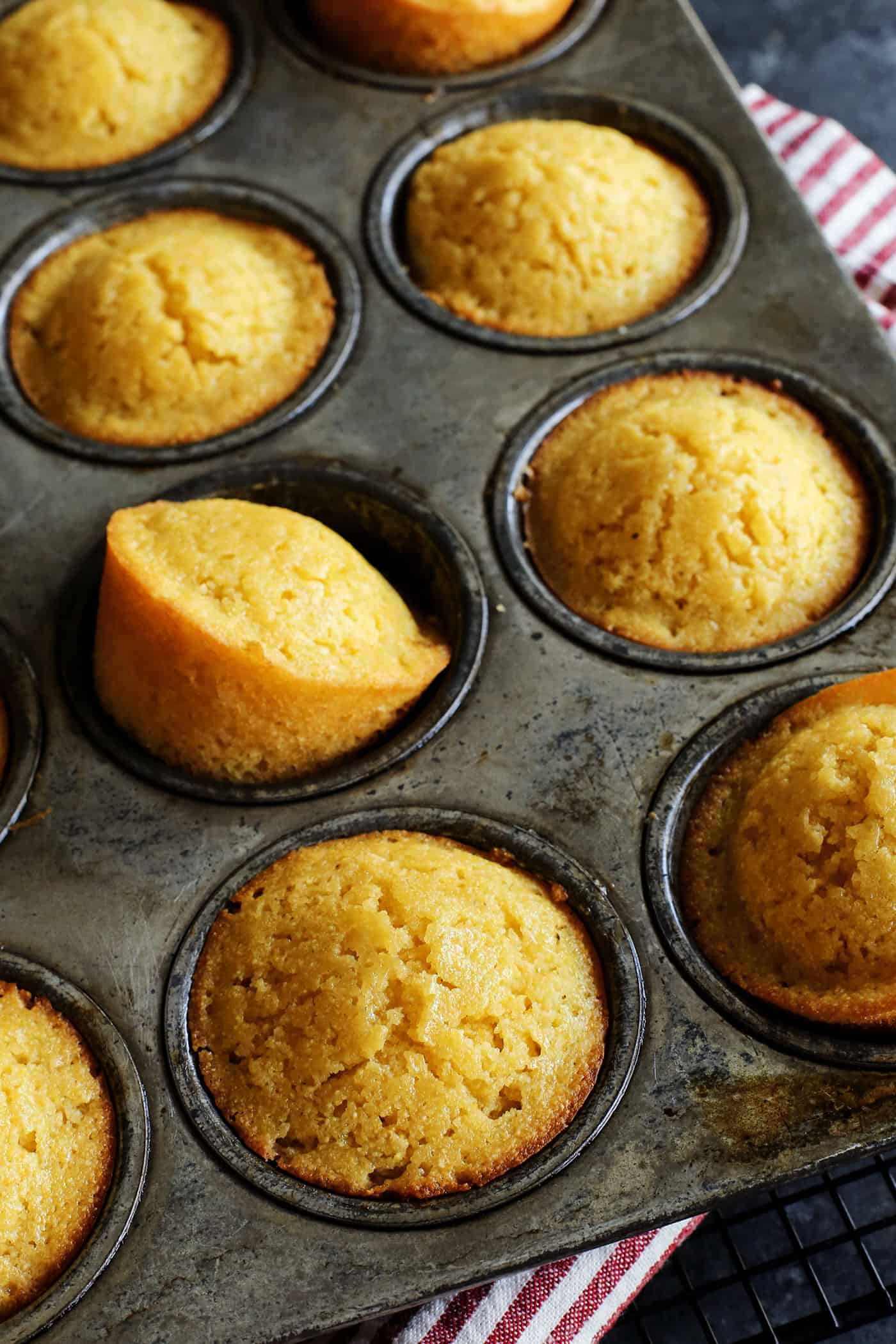 a pan of cornbread muffins