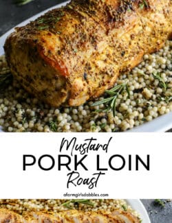 Pinterest image for mustard pork loin roast