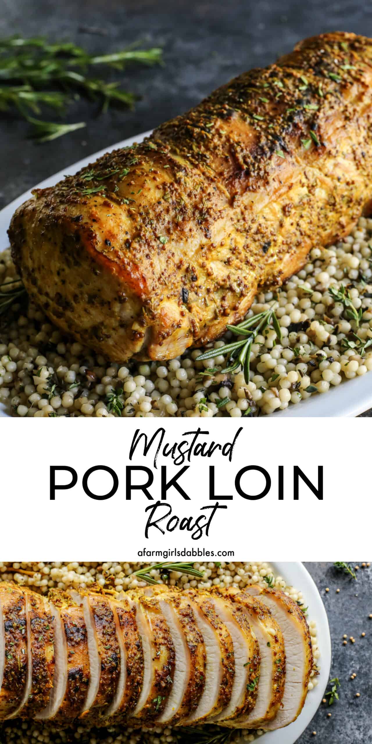 Pinterest image for mustard pork loin roast