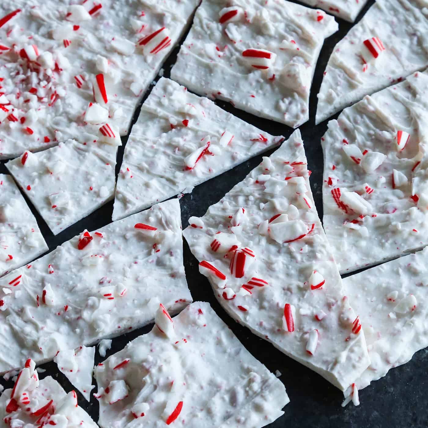 peppermint bark Christmas candy, broken up