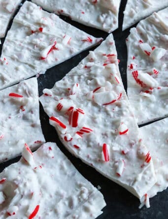 peppermint bark Christmas candy, broken up