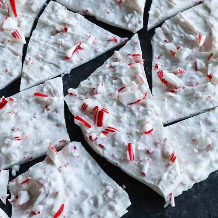 peppermint bark Christmas candy, broken up