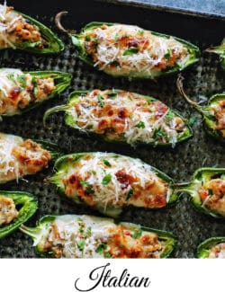 Pinterest image for Italian stuffed jalapenos