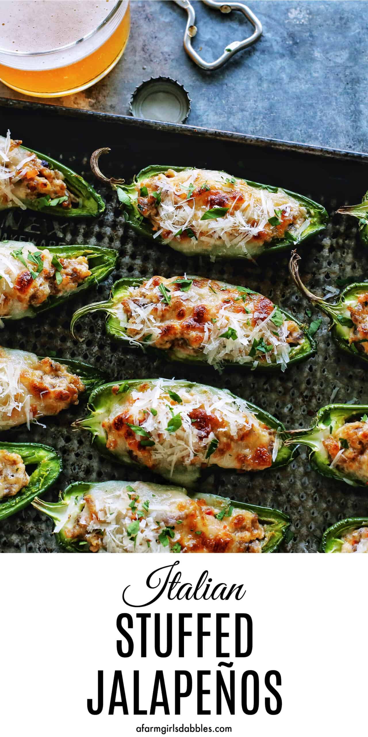 Pinterest image for Italian stuffed jalapenos