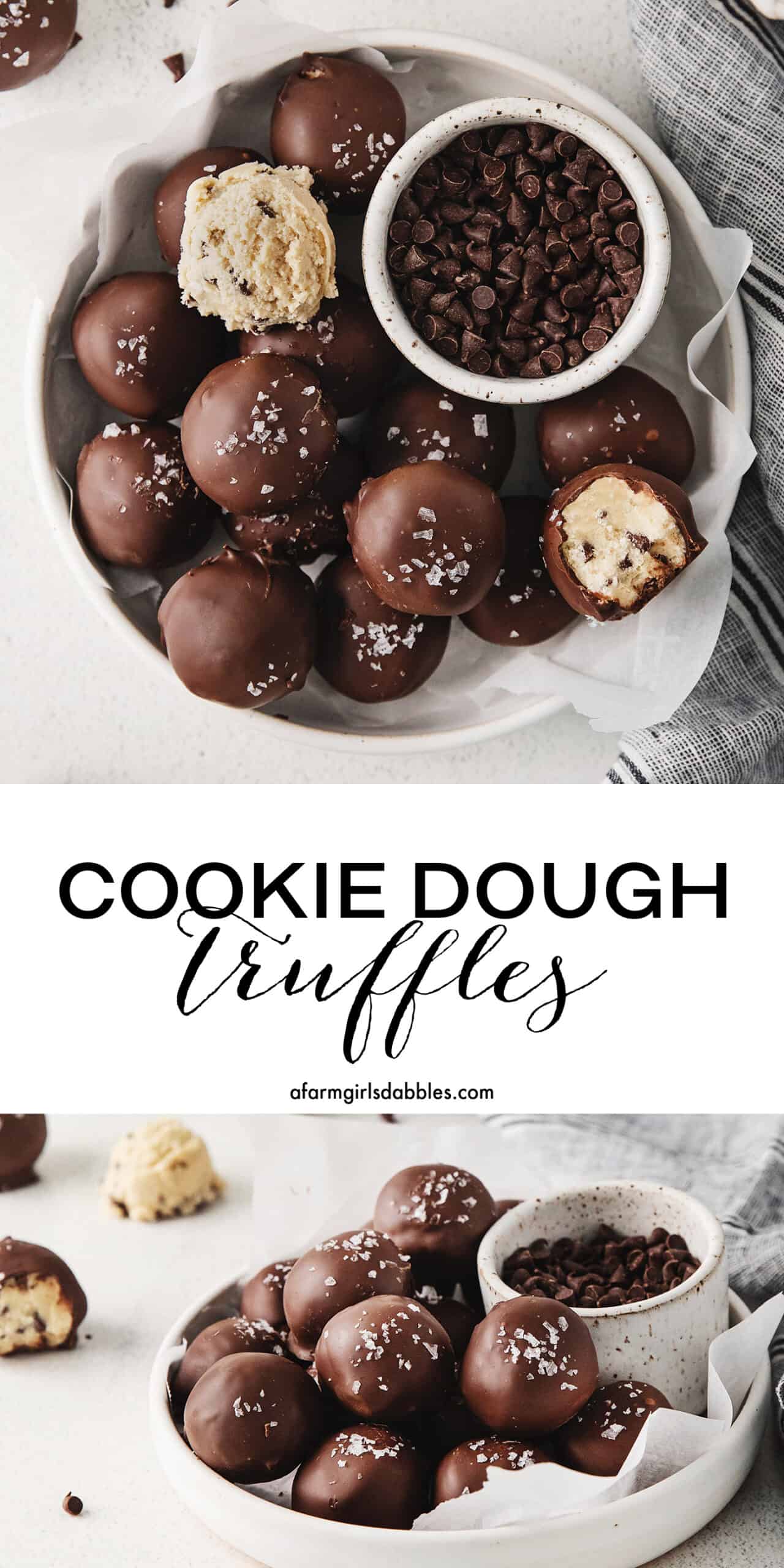 Pinterest image for cookie dough truffles