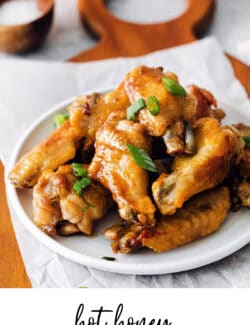 Pinterest image for hot honey baked chicken wings