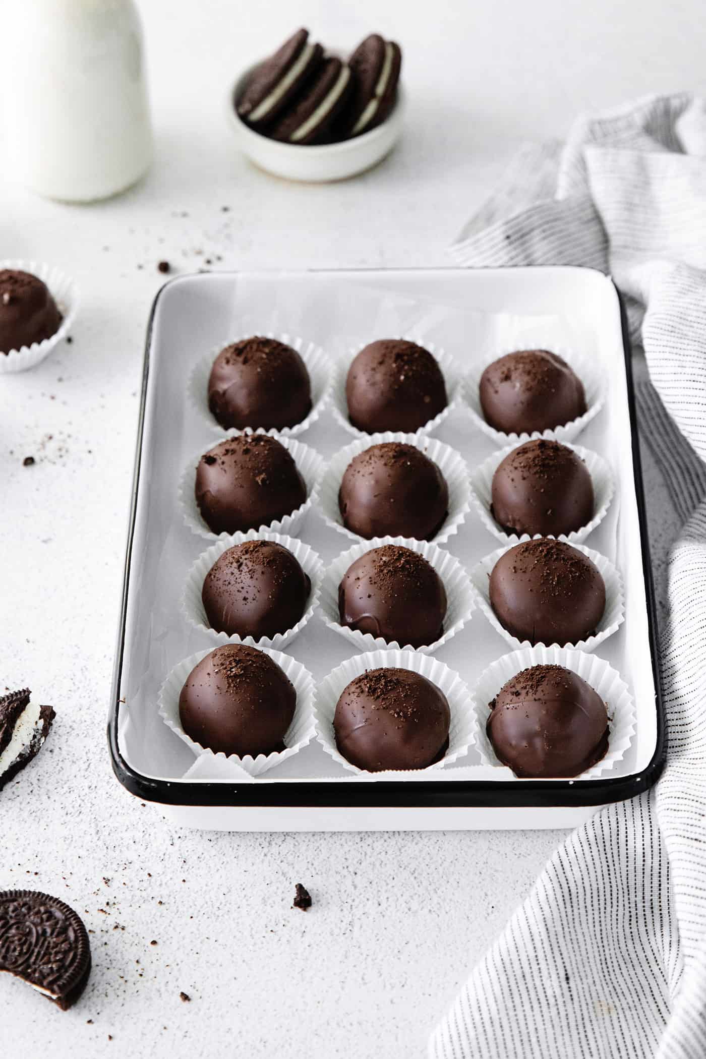 A tray of Oreo truffles