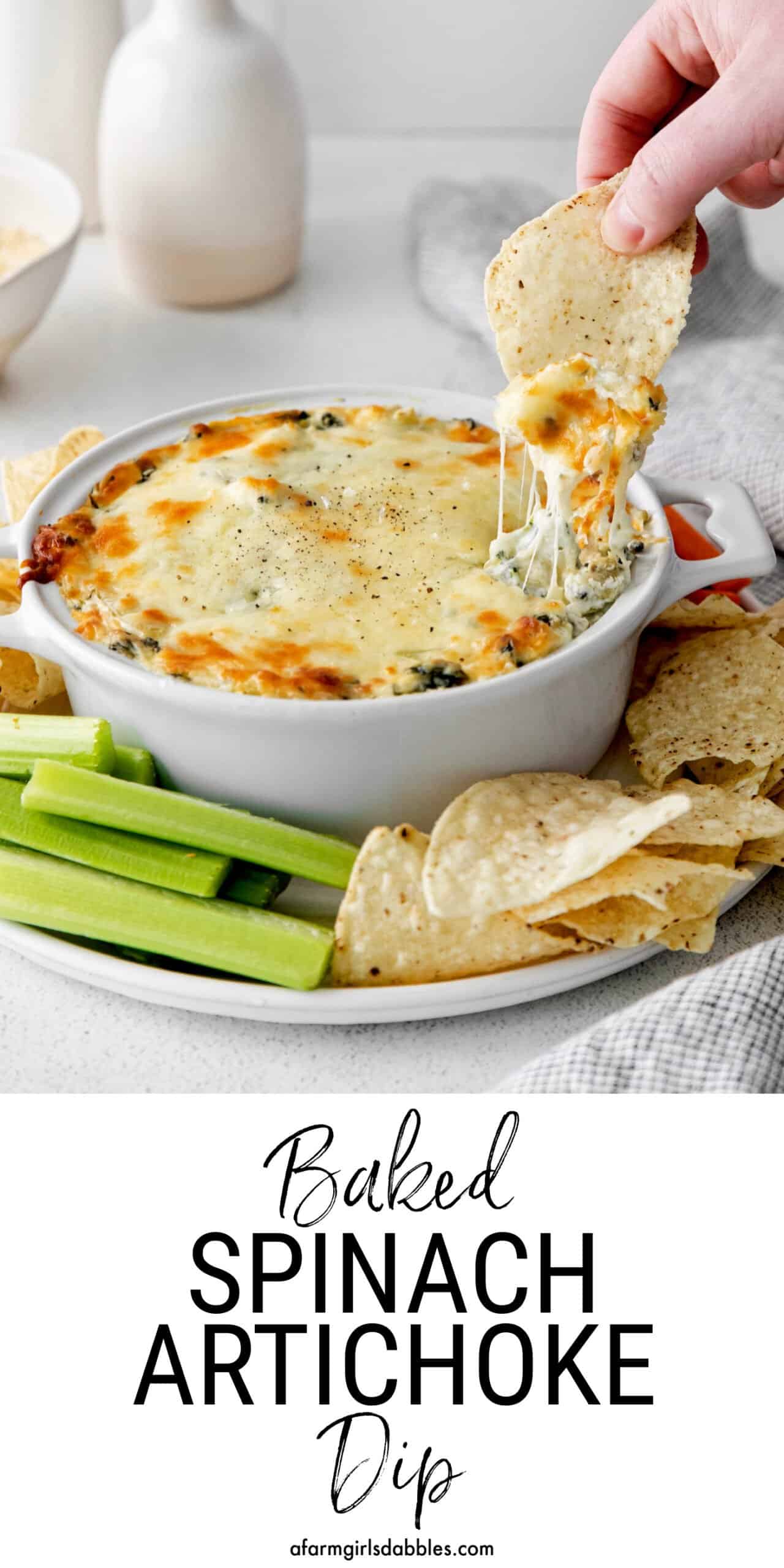 Pinterest image for spinach artichoke dip