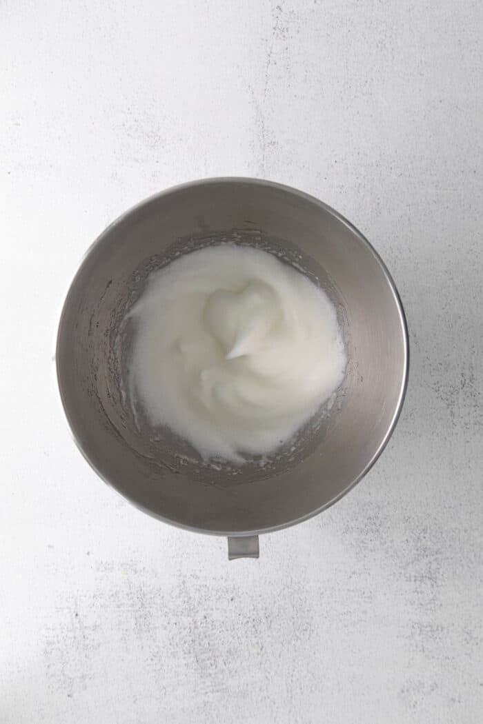 Whipped egg whites in a bowl