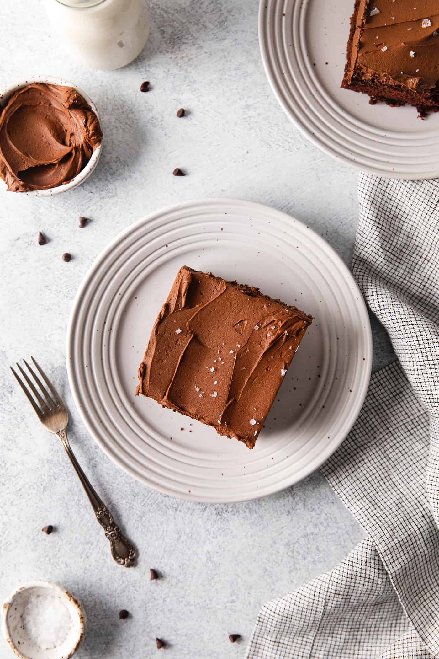 A slice of chocolate wacky cake on a plate