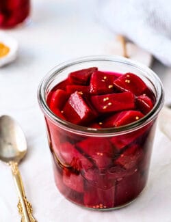 a jar of quick pickled beets