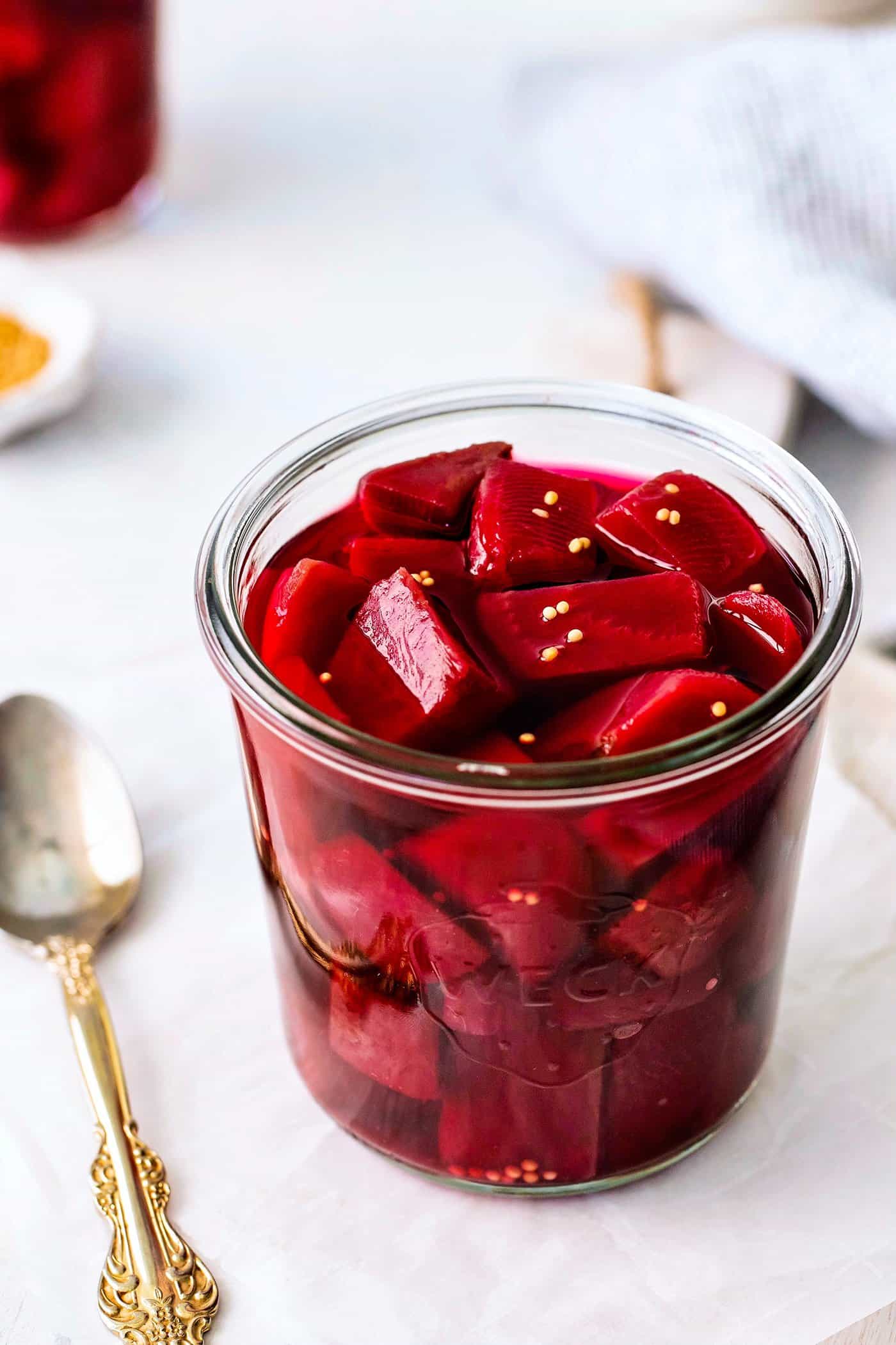 a jar of quick pickled beets