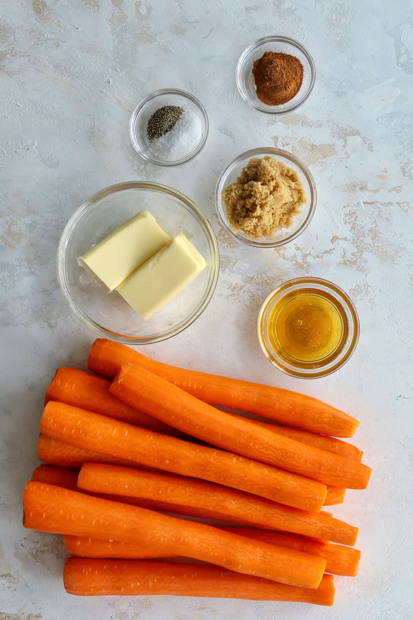 Overhead view of candied carrots ingredients