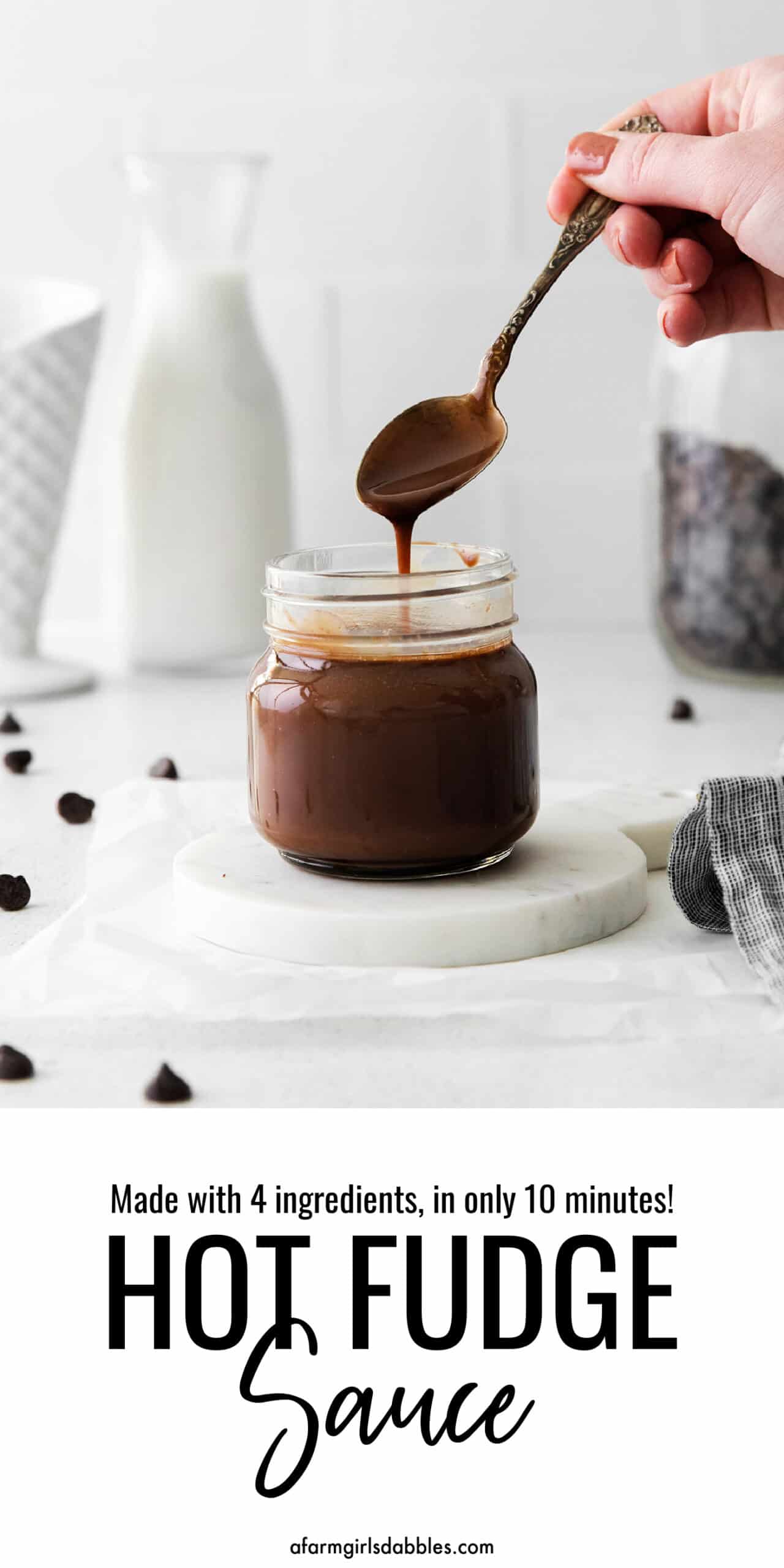 Pinterest image for hot fudge sauce