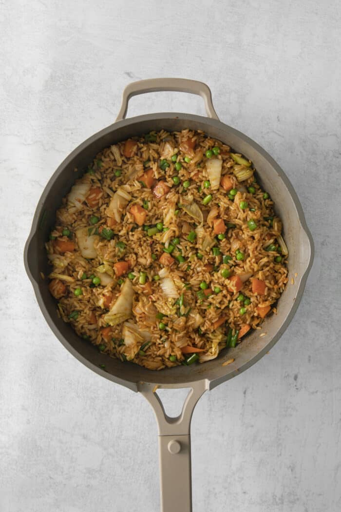 Kimchi fried rice in a skillet