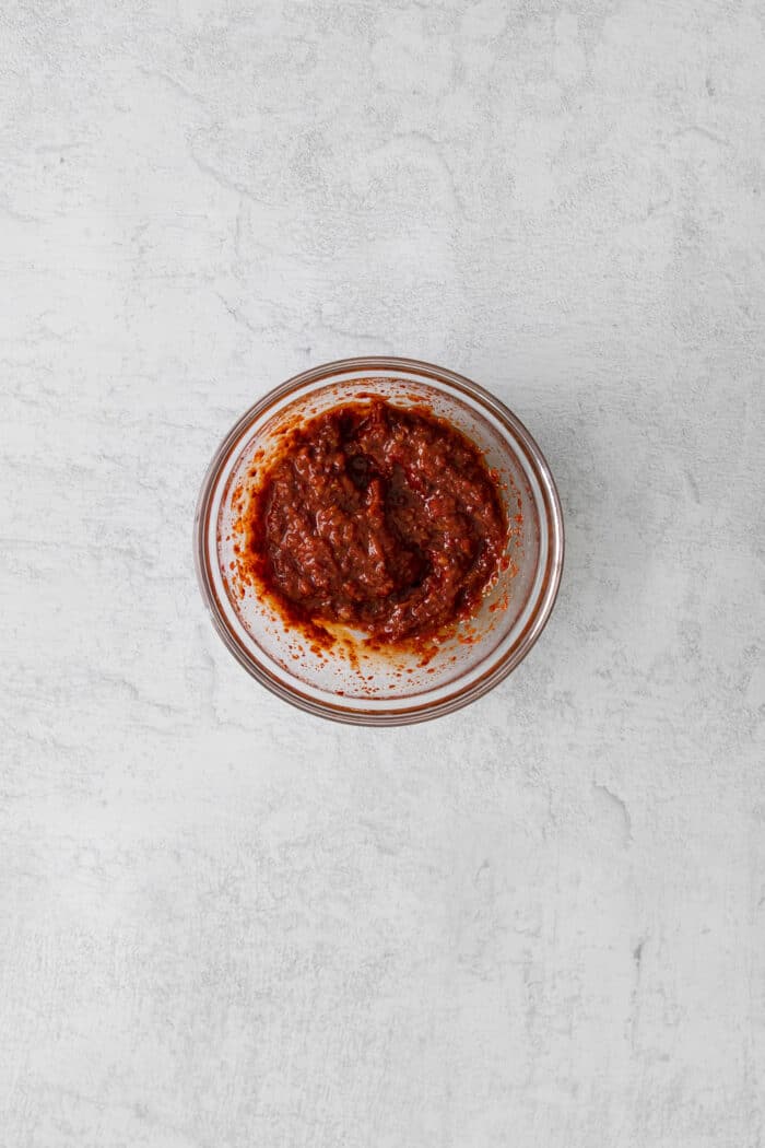 A small bowl of kimchi paste