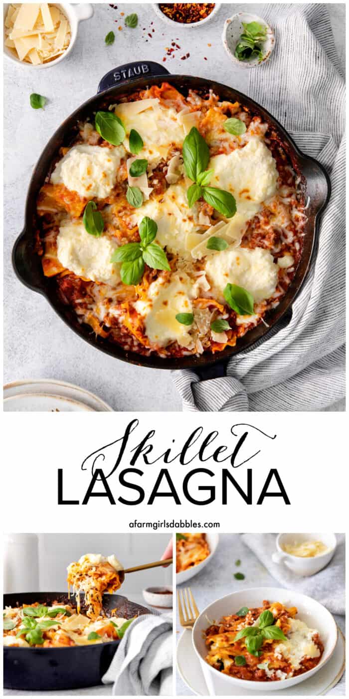 Pinterest image for skillet lasagna