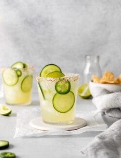 A cucumber margarita with jalapenos