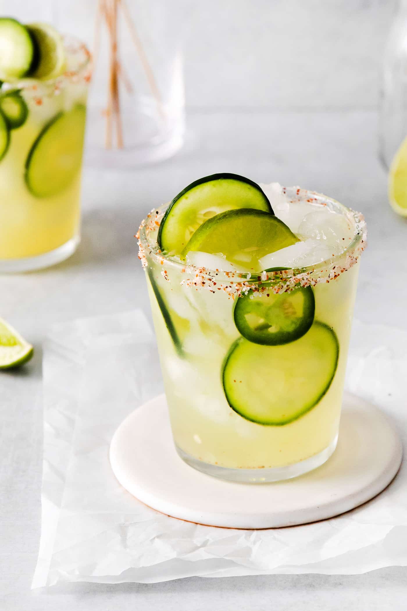 A spicy cucumber margarita