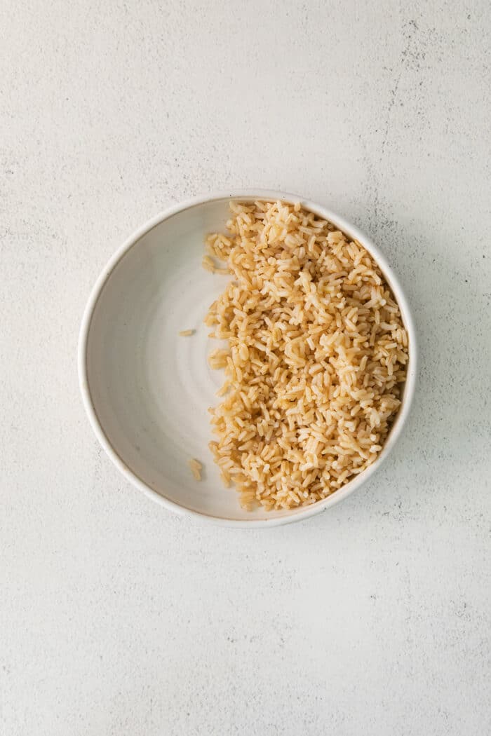 Brown rice in half a bowl