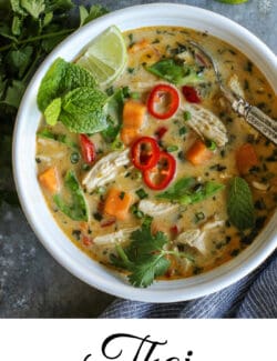 Pinterest image for Thai chicken soup