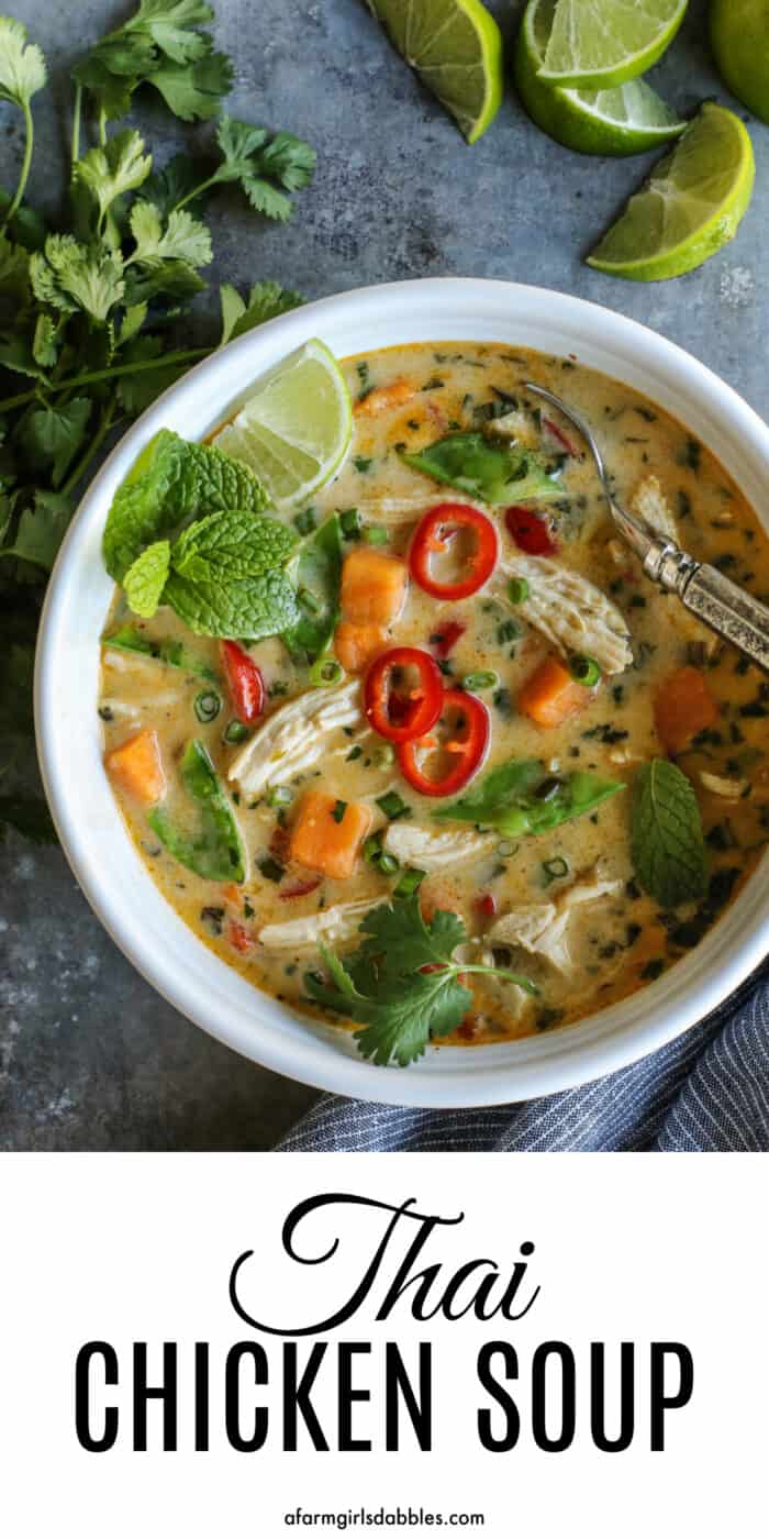 Pinterest image for Thai chicken soup