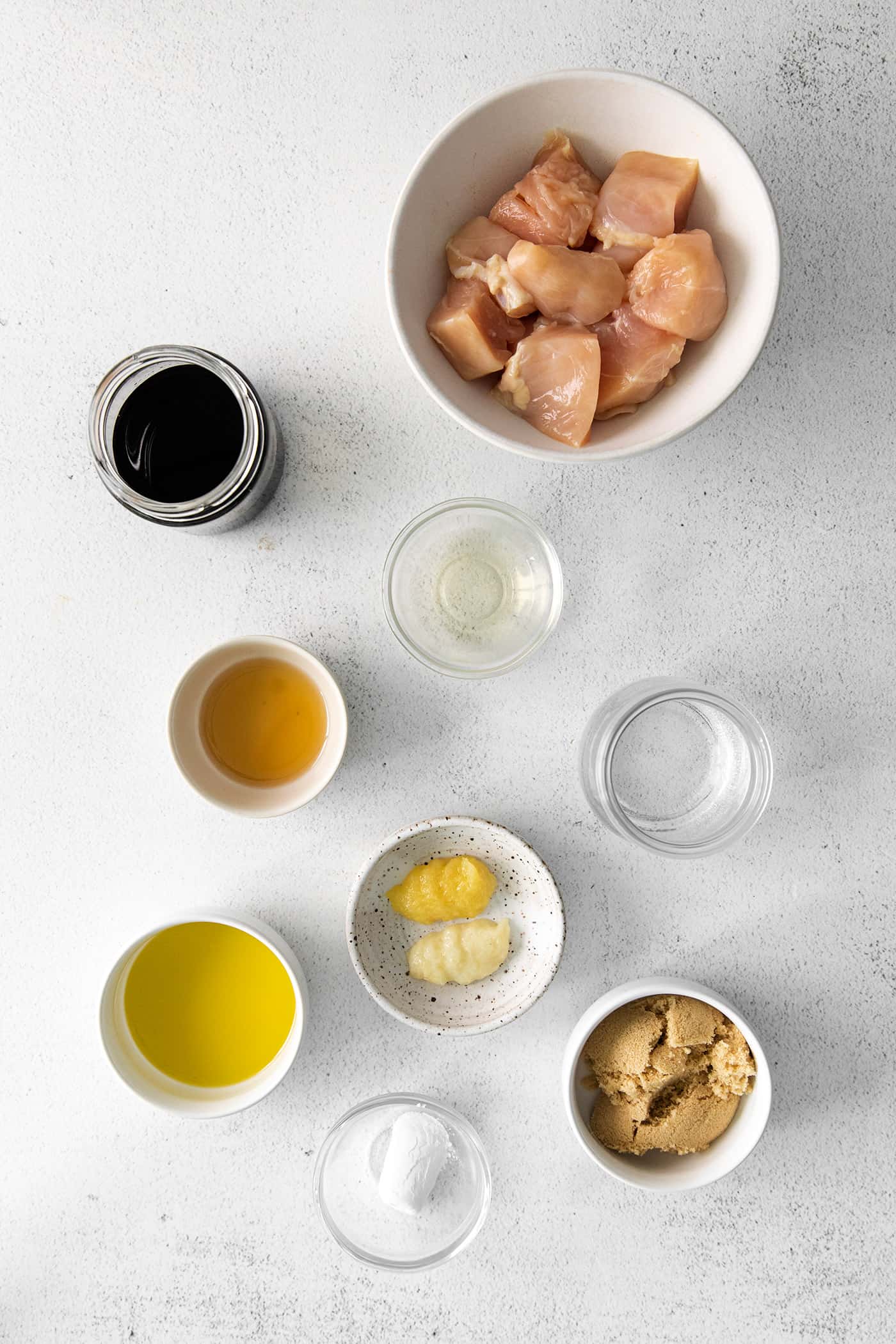 Overhead view of teriyaki chicken ingredients